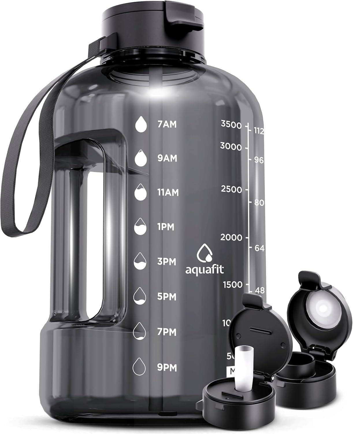 Large hydration tracking water bottle with time markers