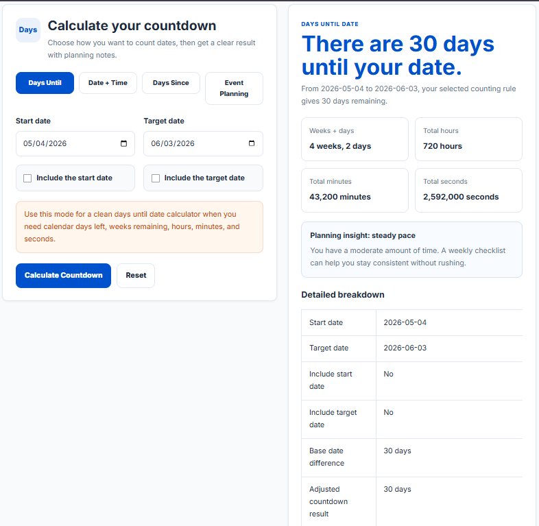 Countdown and Days Until Calculator | Days Left, Days Since & Event ...