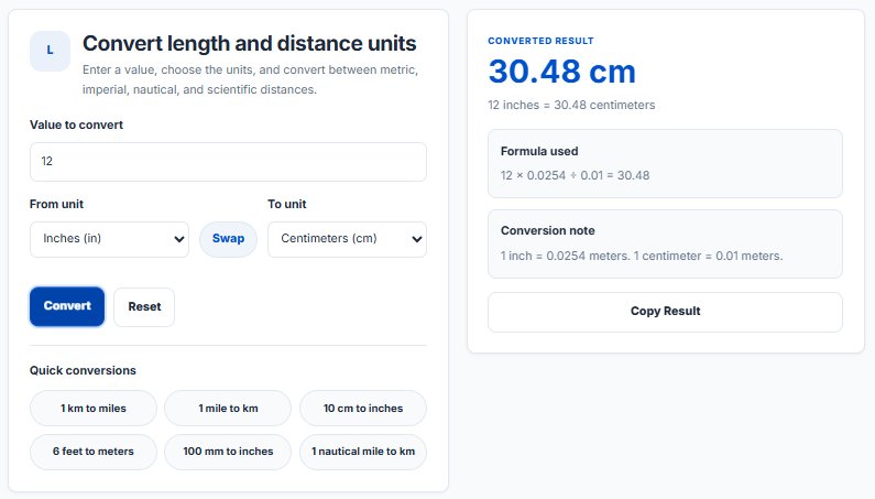 Length and Distance Converter | Convert mm, cm, m, km, inches, feet, miles