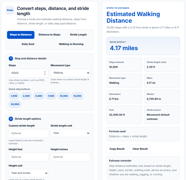 Step to Distance Calculator | Convert Steps to Miles and Kilometers